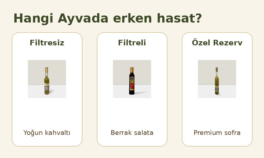 Ayvada filtresiz filtreli ve özel rezerv erken hasat zeytinyağı seçim rehberi