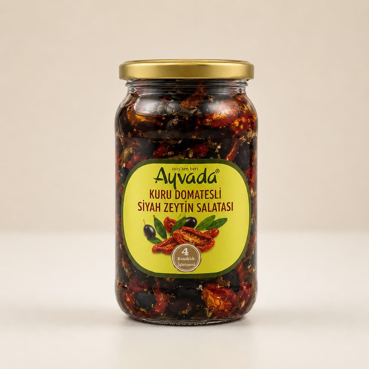Ayvada kuru domatesli siyah zeytin salatası cam kavanoz ürün görseli